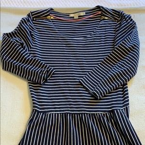 Boden Navy White Striped Midi Dress with POCKETS